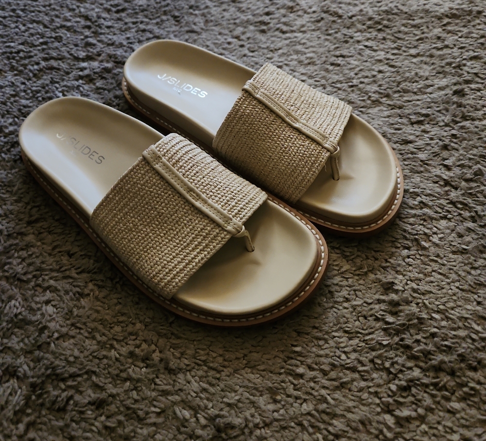 J/SLIDES Women's Cream and Tan Slide Sandals